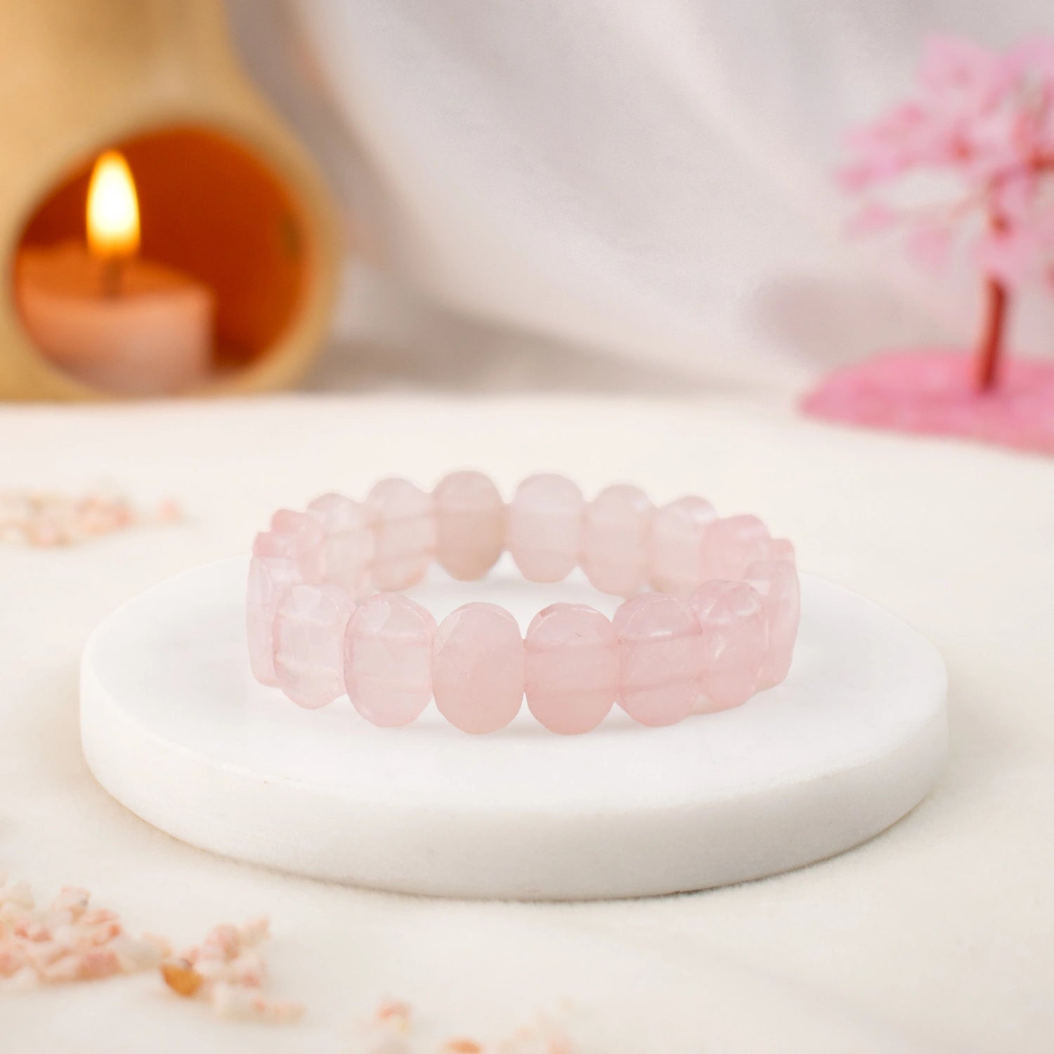 Rose Quartz Flat-Beaded Bracelet