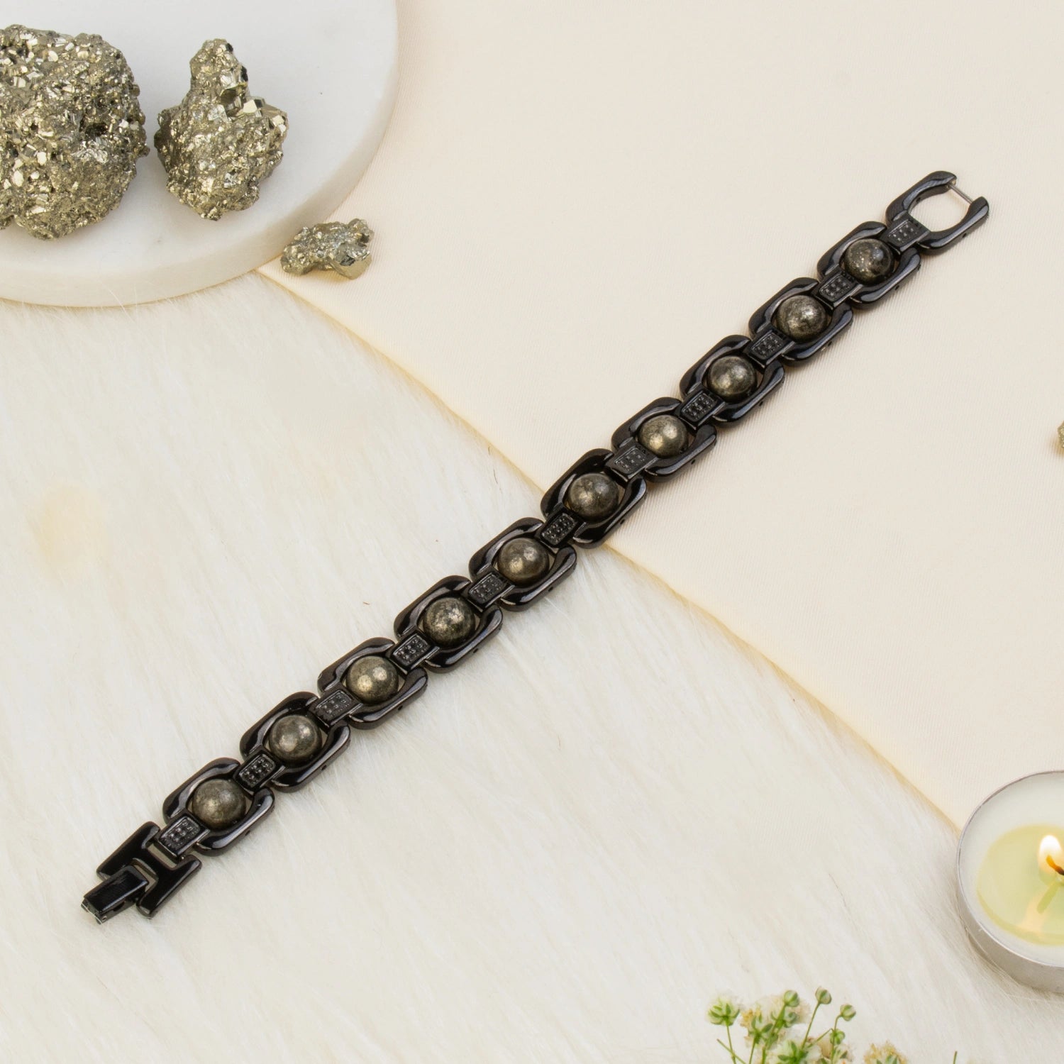 Metal Raw Pyrite Bracelet - Black