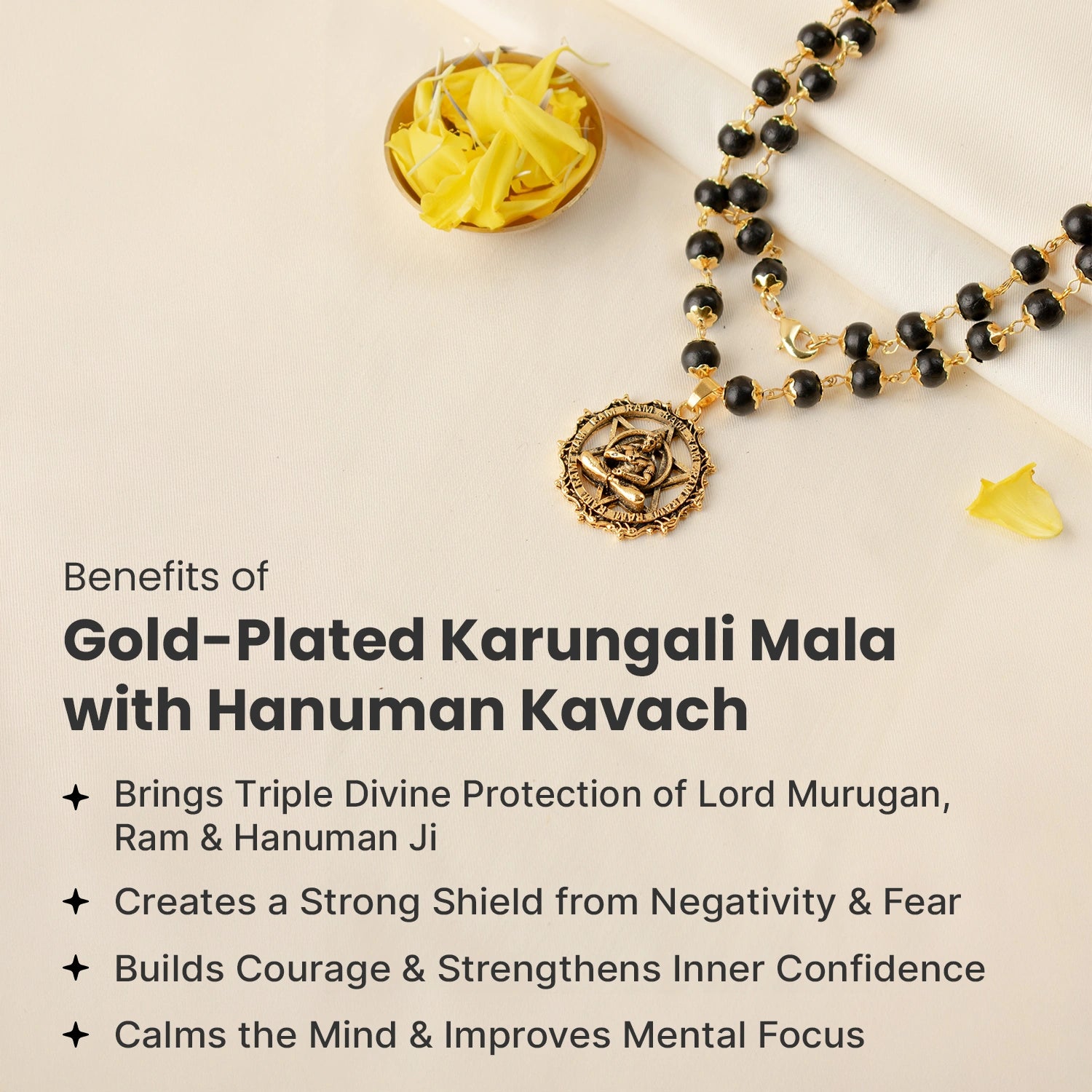 Power & Protection Combo | Karungali Mala with Hanuman Kavach & Gold Plated Vel Kada - Image 8