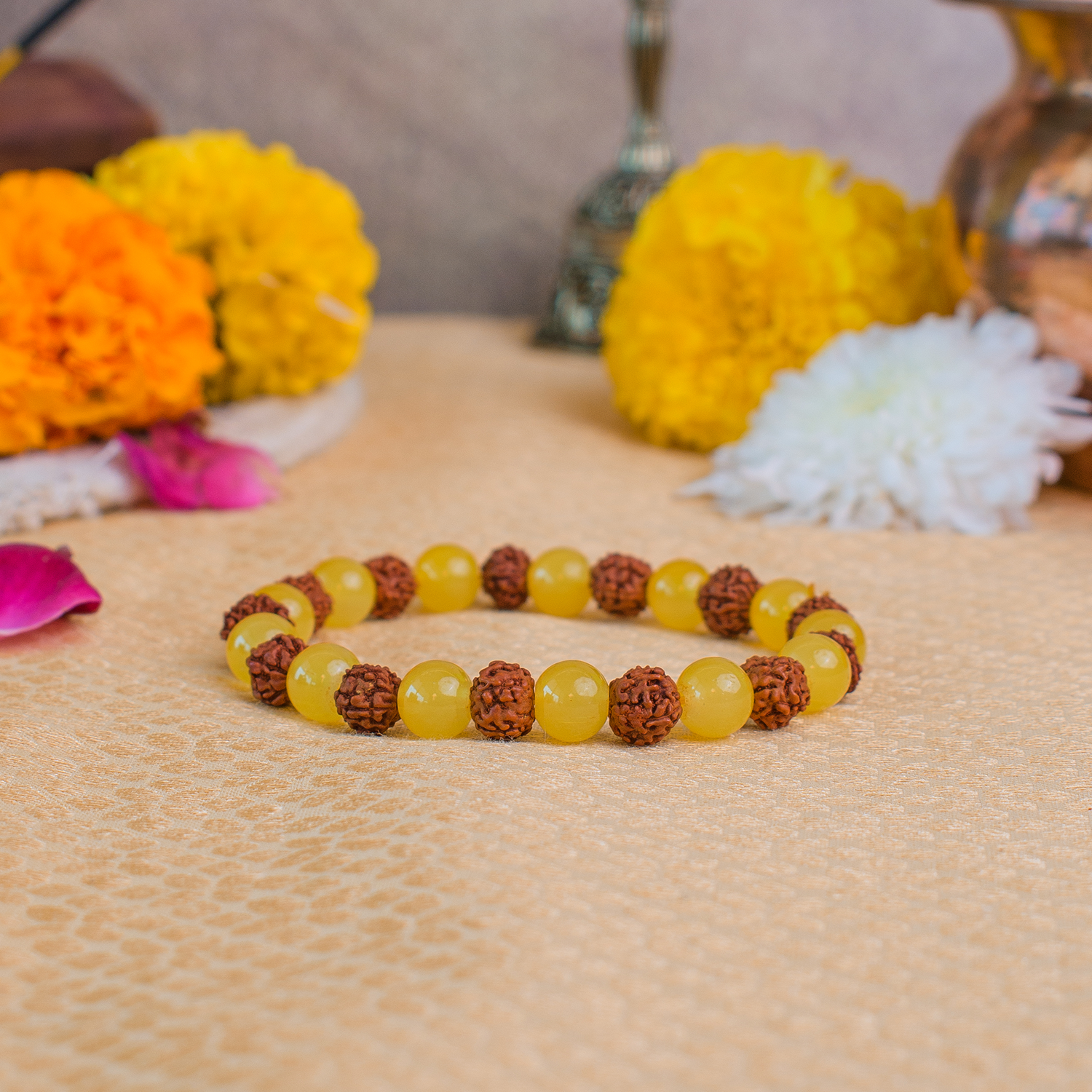 Yellow Aventurine Bracelet with 5 Mukhi Rudraksha
